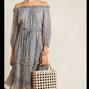 Anthropologie Kira Dress floral off shoulder midi